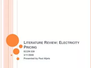 Literature Review: Electricity Pricing