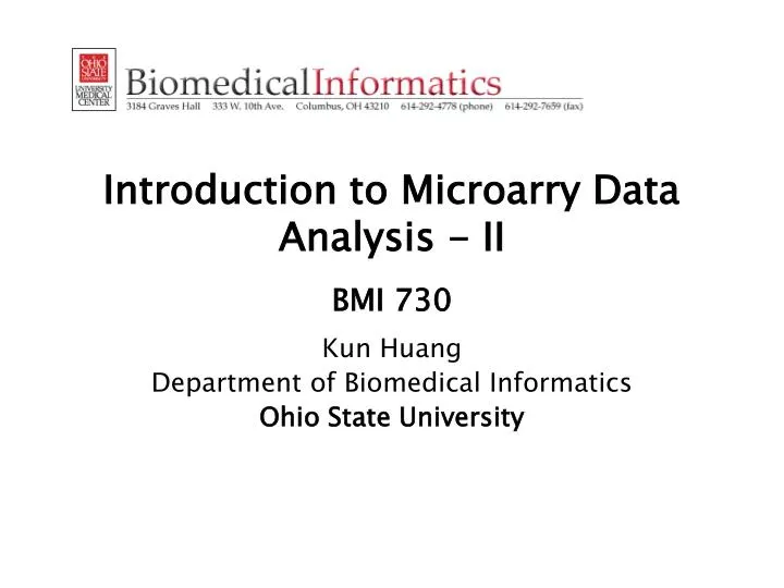 introduction to microarry data analysis ii bmi 730