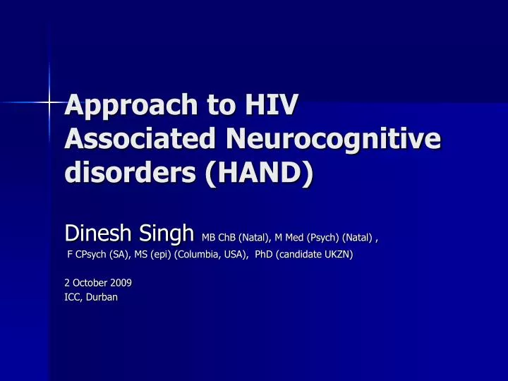 approach to hiv associated neurocognitive disorders hand