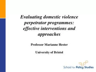 Evaluating domestic violence perpetrator programmes: effective interventions and approaches Professor Marianne Hester U