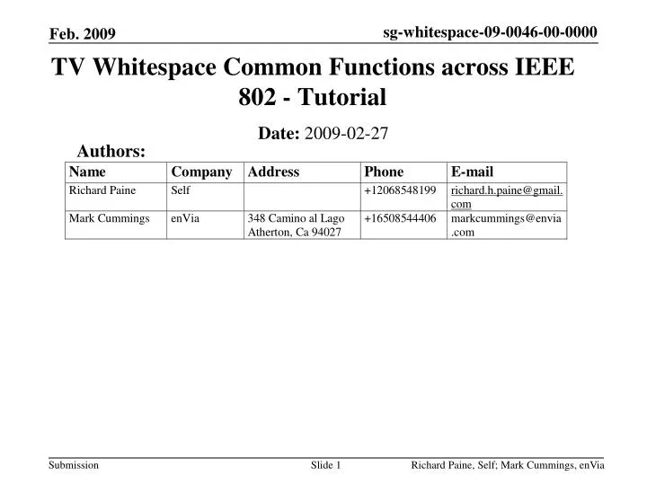 tv whitespace common functions across ieee 802 tutorial