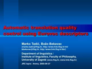 Automatic translation quality control using Eurovoc descriptors