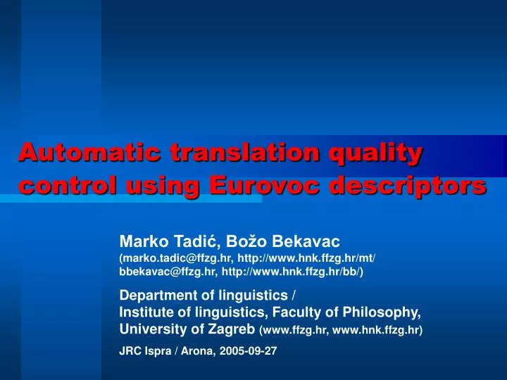 automatic translation quality control using eurovoc descriptors