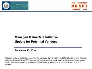 Managed MaineCare Initiative Update for Potential Vendors