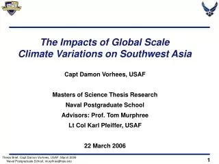 The Impacts of Global Scale Climate Variations on Southwest Asia