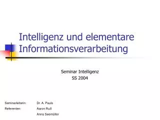 Intelligenz und elementare Informationsverarbeitung