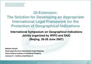GI- Extension: The Solution for Developing an Appropriate International Legal Framework for the Protection of Geographi