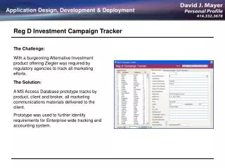 Reg D Investment Campaign Tracker