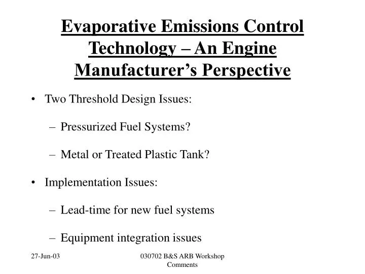evaporative emissions control technology an engine manufacturer s perspective