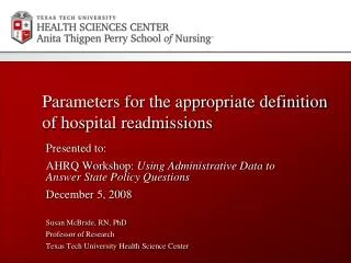 Parameters for the appropriate definition of hospital readmissions