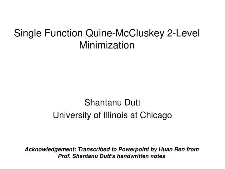 single function quine mccluskey 2 level minimization
