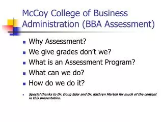 McCoy College of Business Administration (BBA Assessment)