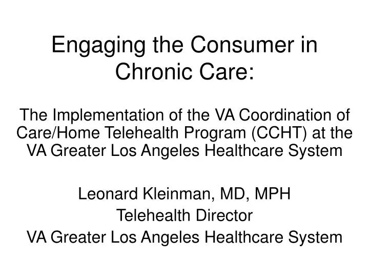 engaging the consumer in chronic care