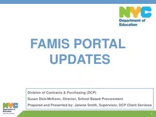 FAMIS PORTAL UPDATES