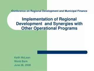 Keith McLean World Bank June 26, 2008