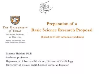 Preparation of a Basic Science Research Proposal (based on North America standards)