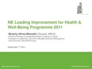 NE Leading Improvement for Health &amp; Well-Being Programme 2011