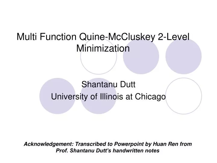 multi function quine mccluskey 2 level minimization