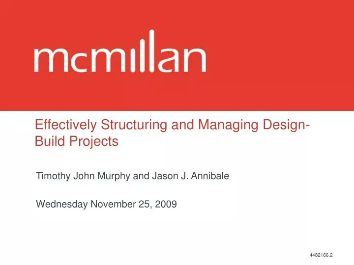 effectively structuring and managing design build projects