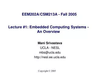 Lecture #1: Embedded Computing Systems - An Overview