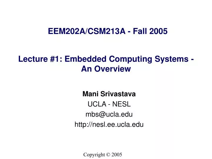 lecture 1 embedded computing systems an overview