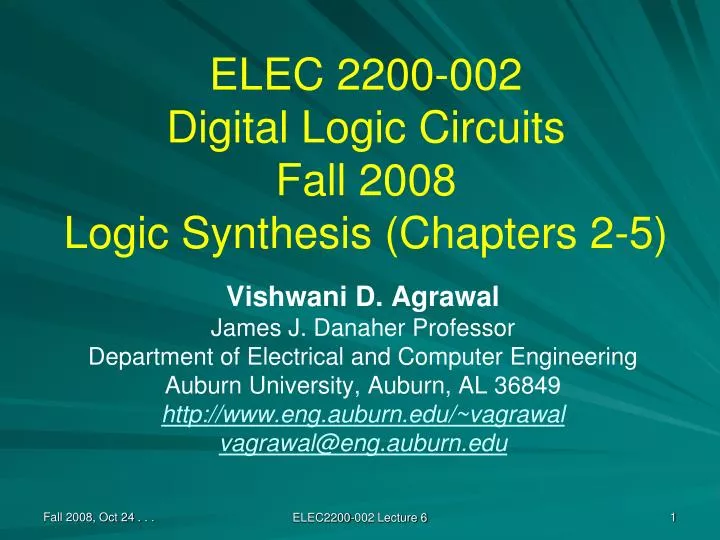 elec 2200 002 digital logic circuits fall 2008 logic synthesis chapters 2 5