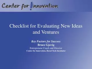 Checklist for Evaluating New Ideas and Ventures