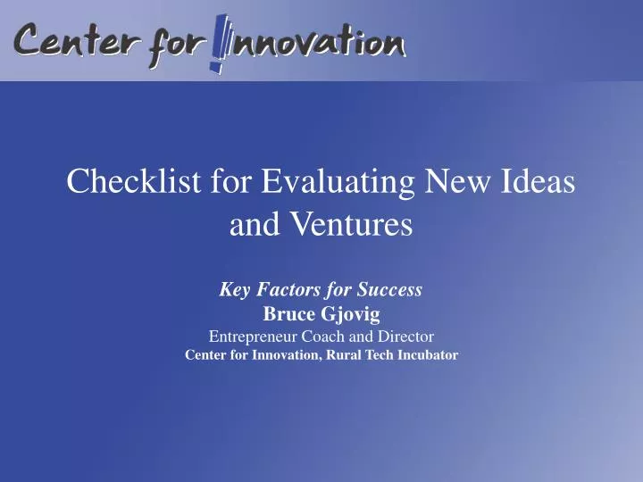 checklist for evaluating new ideas and ventures