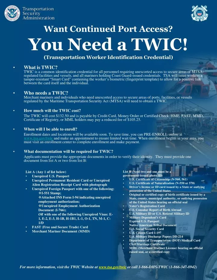 want continued port access you need a twic transportation worker identification credential