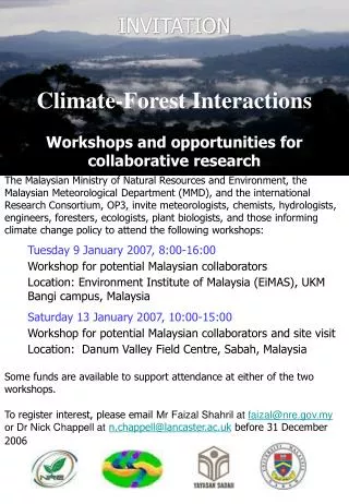 Climate-Forest Interactions Workshops and opportunities for collaborative research