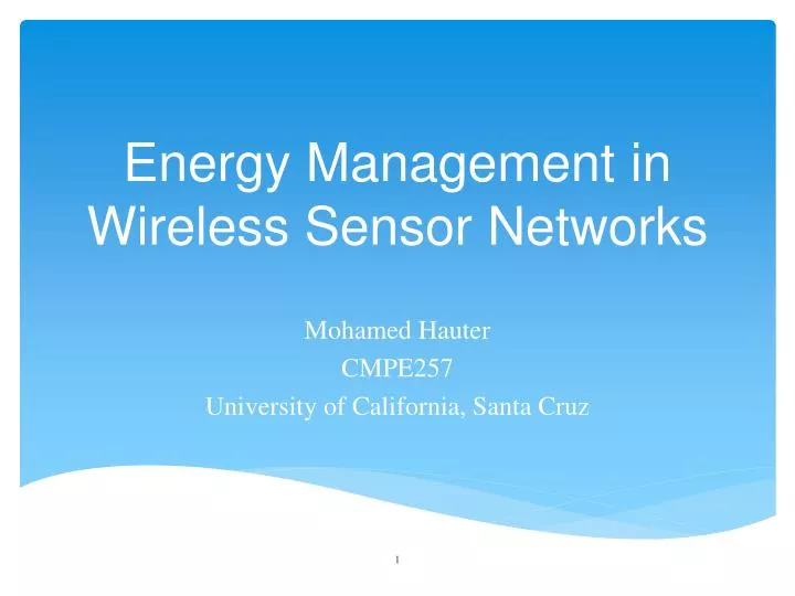 energy m anagement in wireless sensor networks
