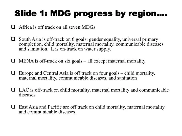 slide 1 mdg progress by region