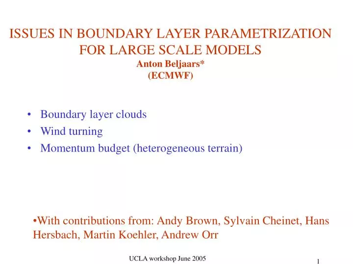 issues in boundary layer parametrization for large scale models anton beljaars ecmwf