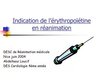 indication de l rythropo tine en r animation