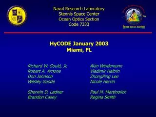 Naval Research Laboratory Stennis Space Center Ocean Optics Section Code 7333