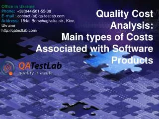 Quality Cost Analysis: Main types of Costs Associated with S