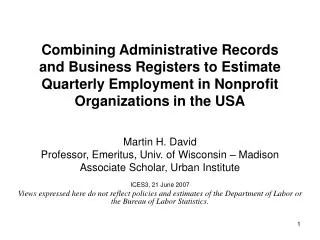 Combining Administrative Records and Business Registers to Estimate Quarterly Employment in Nonprofit Organizations in t