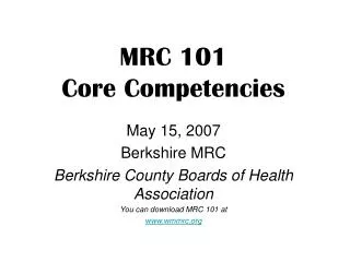 MRC 101 Core Competencies