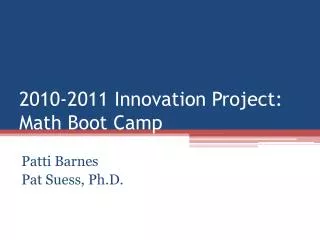 2010-2011 Innovation Project: Math Boot Camp