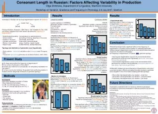 Consonant Length in Russian: Factors Affecting Variability in Production Olga Dmitrieva, Department of Linguistics, Stan