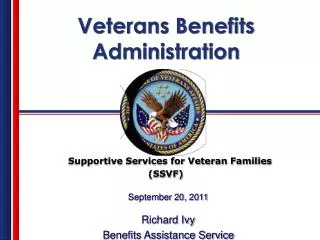 Supportive Services for Veteran Families (SSVF) September 20, 2011 Richa
