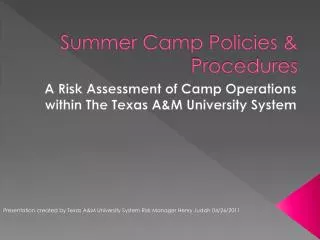 Summer Camp Policies &amp; Procedures