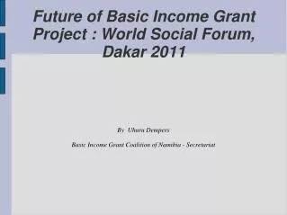 Future of Basic Income Grant Project : World Social Forum, Dakar 2011