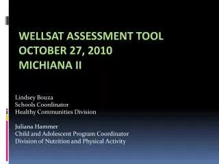 WellSAT Assessment tool OCTOBER 27, 2010 MICHIANA II