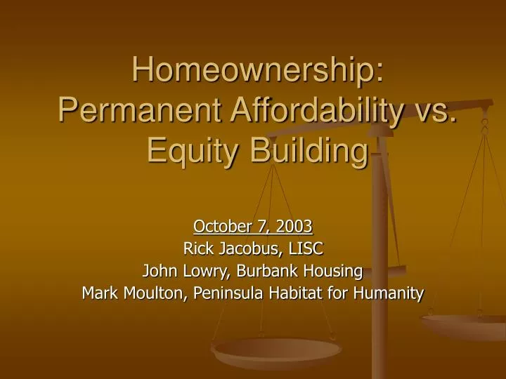 homeownership permanent affordability vs equity building