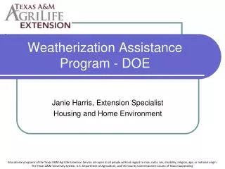 Weatherization Assistance Program - DOE