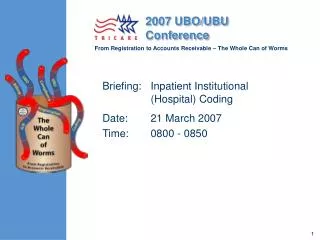 Briefing:	Inpatient Institutional (Hospital) Coding Date:	21 March 2007 Time:	0800 - 0850