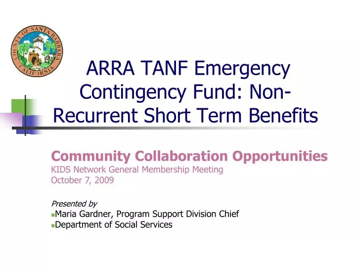 arra tanf emergency contingency fund non recurrent short term benefits