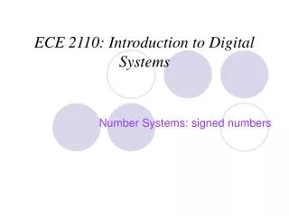 ECE 2110: Introduction to Digital Systems