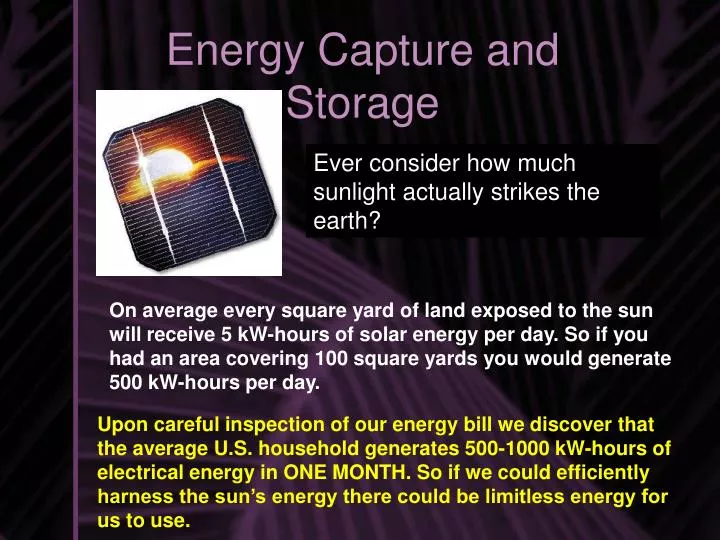 energy capture and storage
